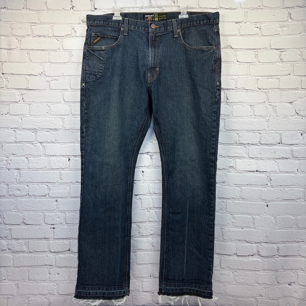 Ariat Rebar M5 Straight Leg Jeans Raw Hem Med/Dark Blue Sz 40x32 - Picture 4 of 16